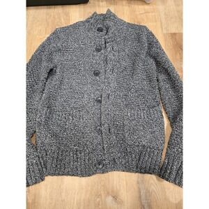 GIORDANO Men's M Cardigan Sweater Grey Melange Wool Blend Stand Collar Knit
